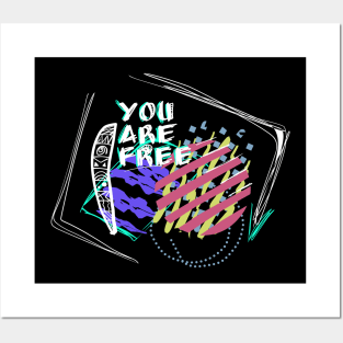 Digital print with text - YOU are Free . For dark tones. Art drawing in boho style. Posters and Art